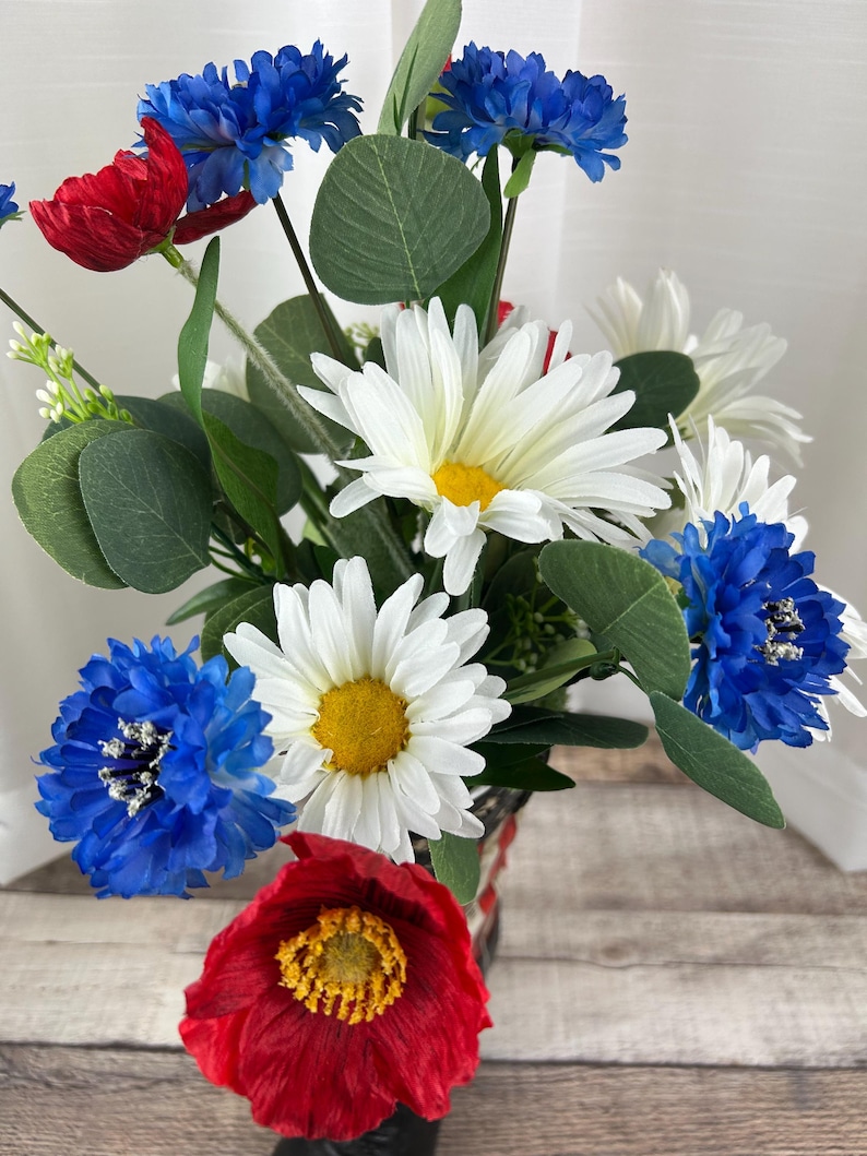 4th July Patriotic Home Floral Decor Red White Blue Flowers for 4th ...