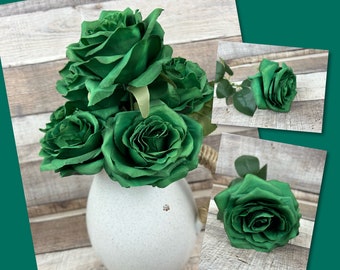 Emerald Green Roses 3" Blooms Home Decor 10 Emerald Fake Roses Wedding Arrangements Bouquet in Emerald Green Rose Bouquet Bunch of 10