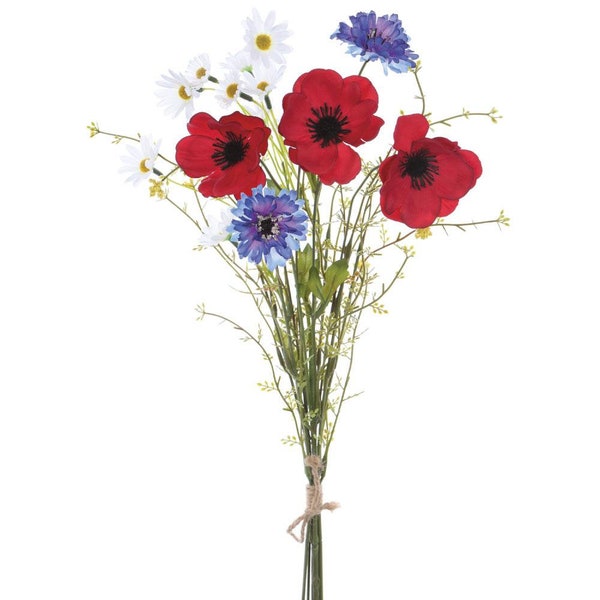 Patriotic Anemone and Daisy Mixed Bundle 20.5" perfect for a 4th of July flower arrangement. Red White & Blue Flowers, 4th July Home Decor