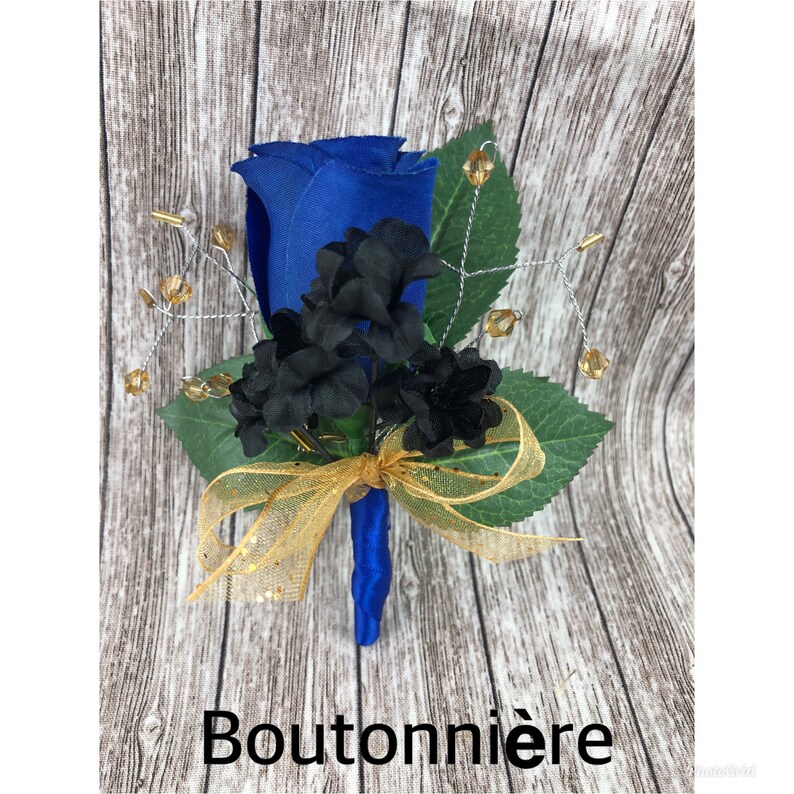 Royal Blue Black and Gold Prom Corsage Black Royal and Gold Etsy