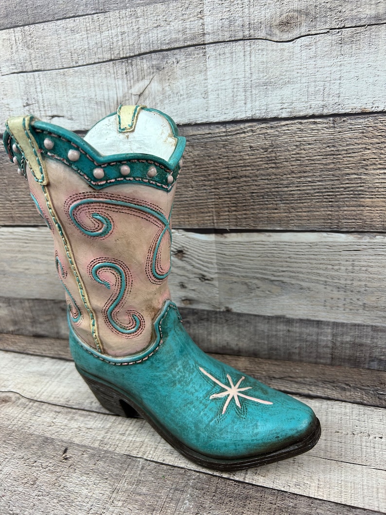 Western Boot Vase Home Decor Resin Boot for Flowers or Western Decor Gift for the Cowgirl in your life Western Home Decor Cowgirl Boot image 7