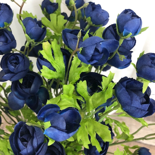 Navy Mini Ranunculus Bush, Blue Mini Ranunculus, Faux Navy Ranunculus, Fake Mini Ranunculus, Blue Fake Flowers, Navy Faux Flowers