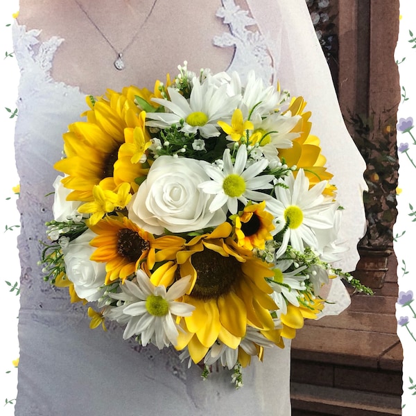 Artificial Brides Bouquet | Sunflower Bouquets |  Sunflower Bridal Flowers | Daisy and Sunflower Bridesmaid Bouquet | Bridesmaids Bouquet