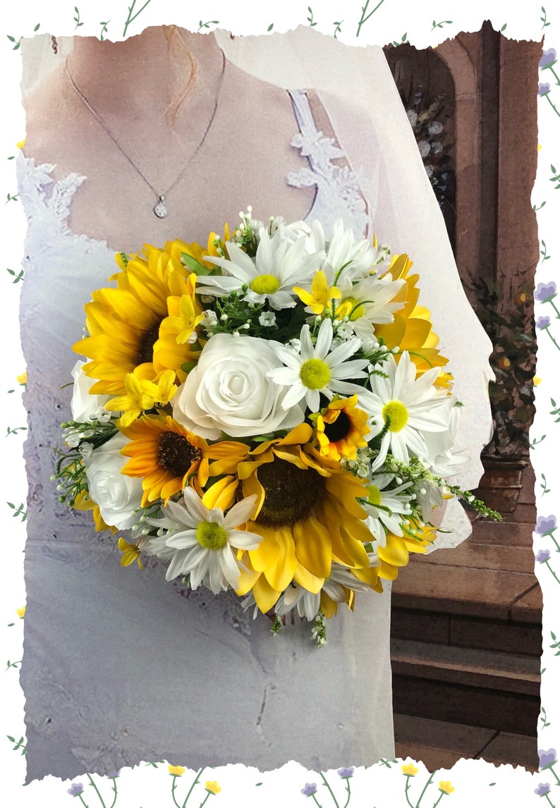 Artificial Sunflower Brides Bouquet Bridal Bouquets Sunflower Bridal Flowers Daisy Sunflower Bridesmaid Bouquet Round Bride