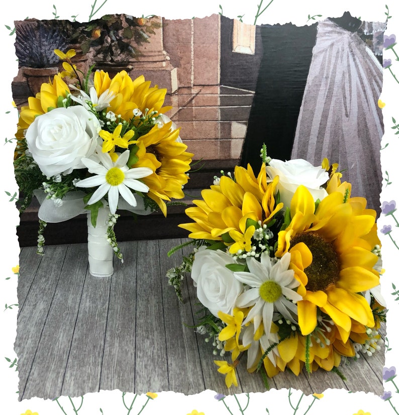 Artificial Sunflower Brides Bouquet Bridal Bouquets Sunflower Bridal Flowers Daisy Sunflower Bridesmaid Bouquet Medium Bouquet