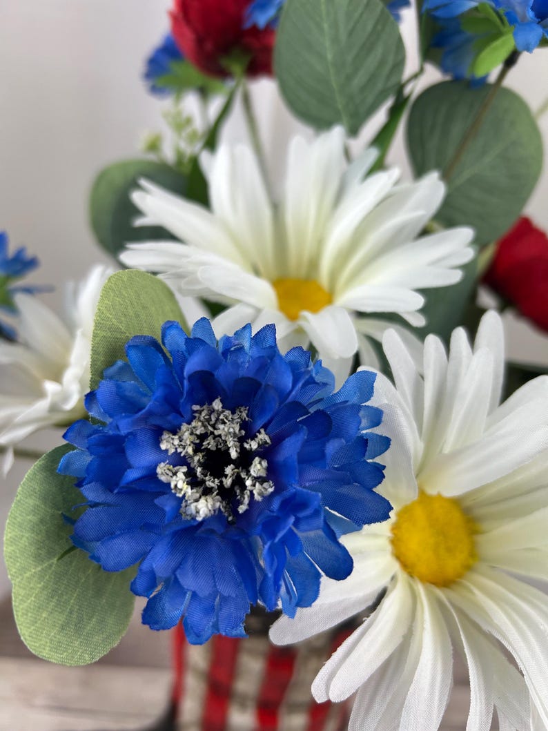 4th July Patriotic Home Floral Decor Red White Blue Flowers for 4th ...