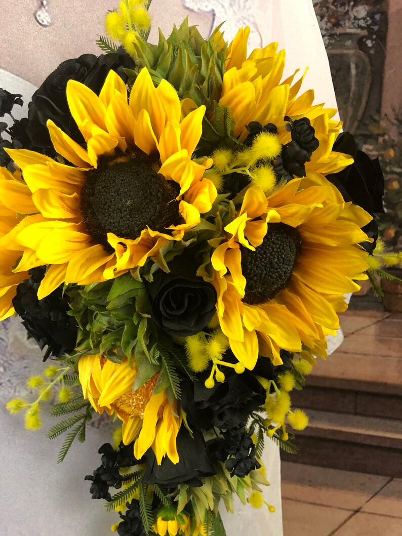 Artificial Sunflower and Black Bridal Bouquets Black Etsy