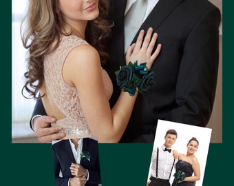 Hunter Green Prom Flowers Wrist Corsage or Bout Green Wedding Bridesmaid Corsage Groomsmen Boutonnière Grad Prom Corsage Homecoming