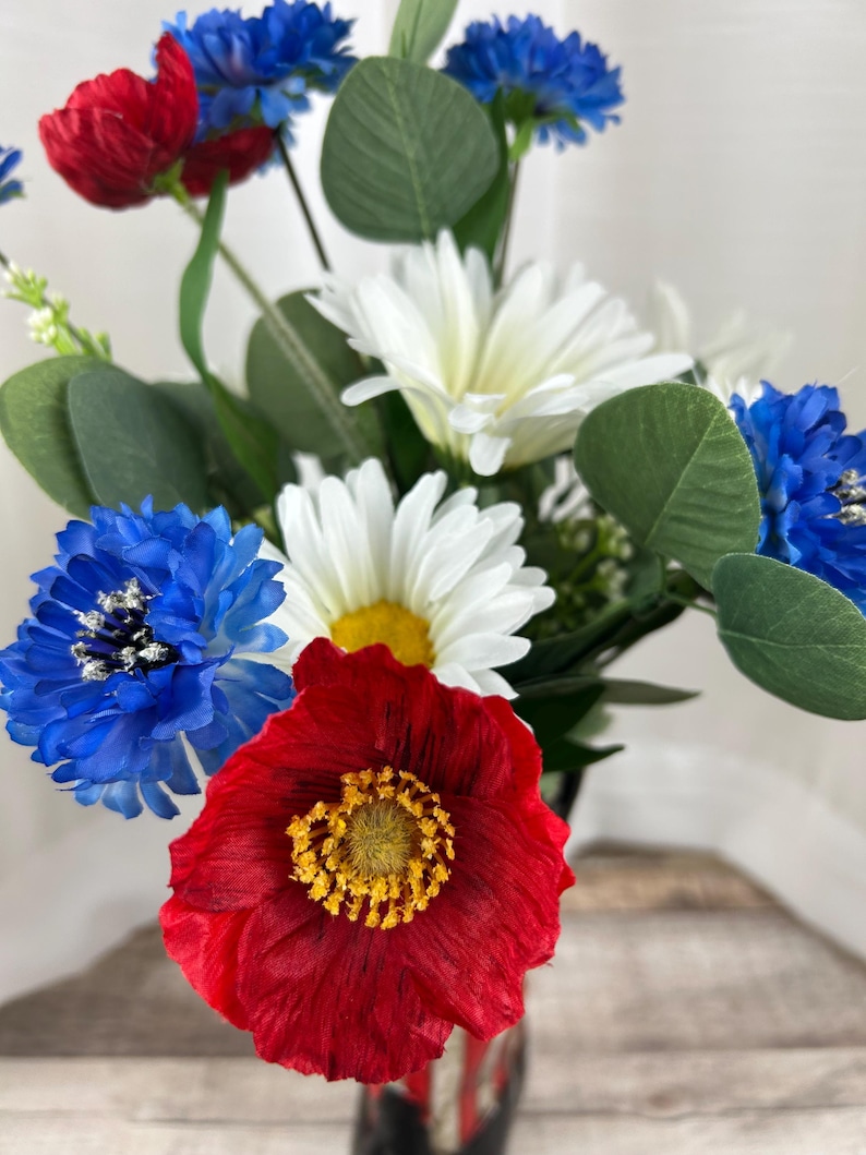 4th July Patriotic Home Floral Decor Red White Blue Flowers for 4th ...