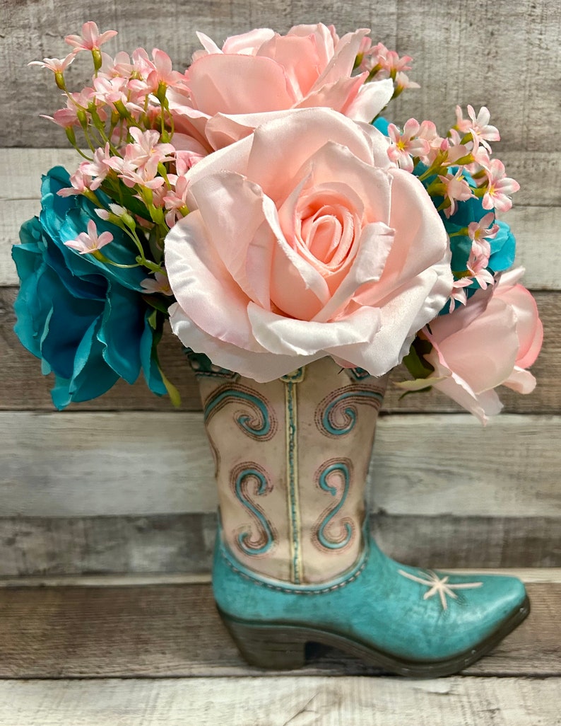Western Boot Vase Home Decor Resin Boot for Flowers or Western Decor Gift for the Cowgirl in your life Western Home Decor Cowgirl Boot Boot with Flowers