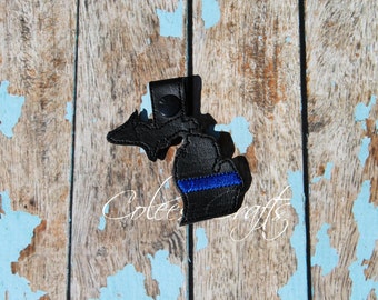 Michigan Blue Line Key Fob - Police Key Fob - Blue Line - Thin Blue Line