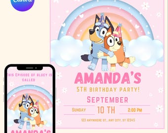 Bluey Invite for Birthday edit via Canva