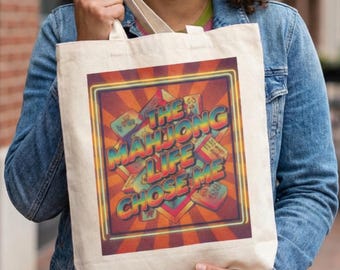 Bolso de tela Mahjong Life Chose Me / Bolsa de la compra de lona con tipografía vintage