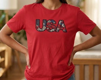 Camiseta con la bandera floral de EE. UU. / Camiseta gráfica patriótica estadounidense