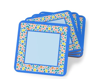 Posavasos de Mahjong con diseño floral azul / Posavasos de baldosas desechables
