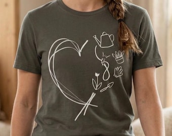 Camiseta con diseño de corazón y jardinería / Regalo para amantes de las plantas, regadera, camiseta con brotes