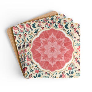 Mahjong Matte Floral Korkuntersetzer Set | Untersetzer für Untersetzer