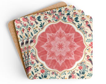 Juego de posavasos de corcho con diseño floral para tapete de mahjong / Posavasos desechables para bebidas