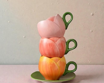Tulip Rose Cup Saucer Set, Floral Tea, Coffee, Charming, Coquette ...