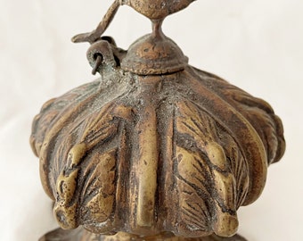 Antique Brass Inkwell - Peacock