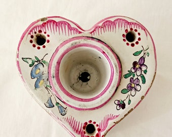 Antique French Faience Inkwell - Heart