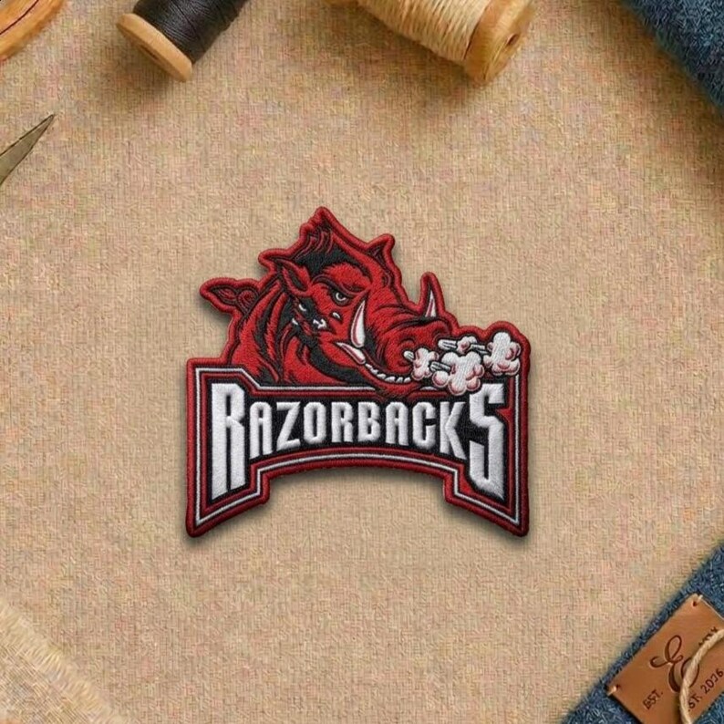 Flying Razorback Patch Arkansas Razorbacks Full Logo Embroidered Patch, Iron On, Jacket Hat ...