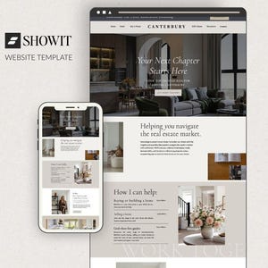 Modelo de site Showit para corretores de imóveis | Design editorial moderno (download instantâneo)