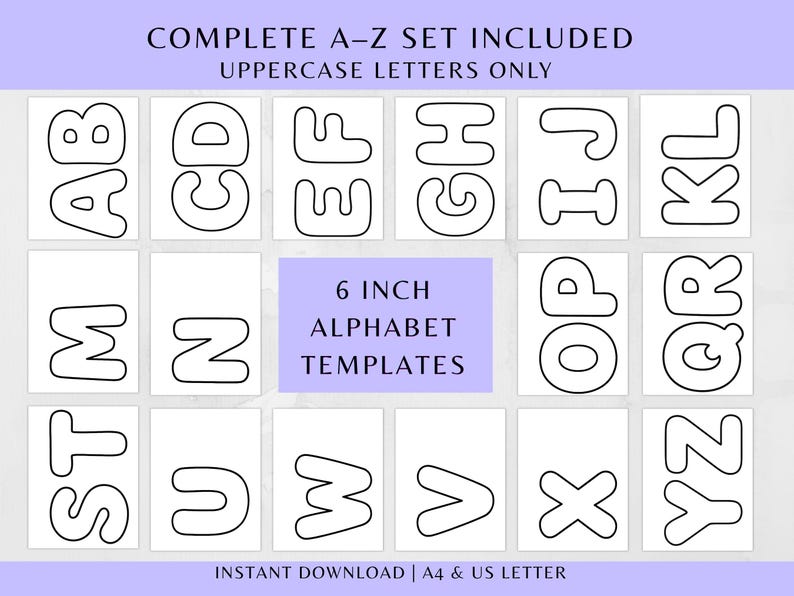 6 Inch Alphabet Letter Templates A Z, Uppercase Printable PDF, Large ...