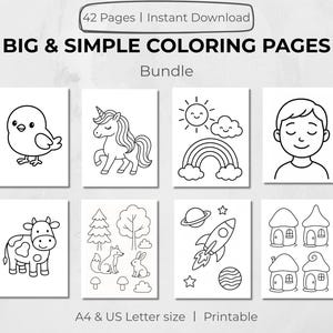 Toddler Coloring Pages, Big Simple Shapes, Bold Outlines (Digital Download)