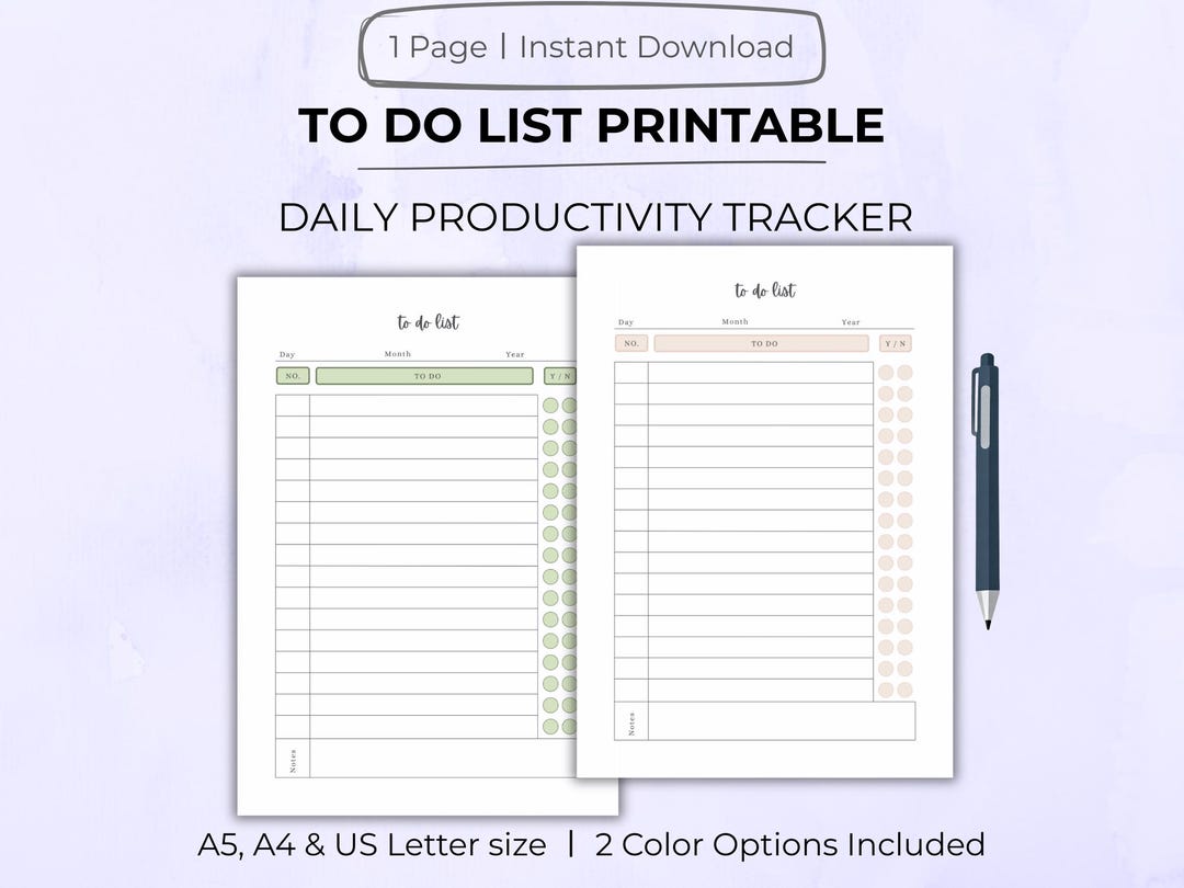 To Do List Printable, Productivity Tracker, Daily Planner Page, A4 A5 ...