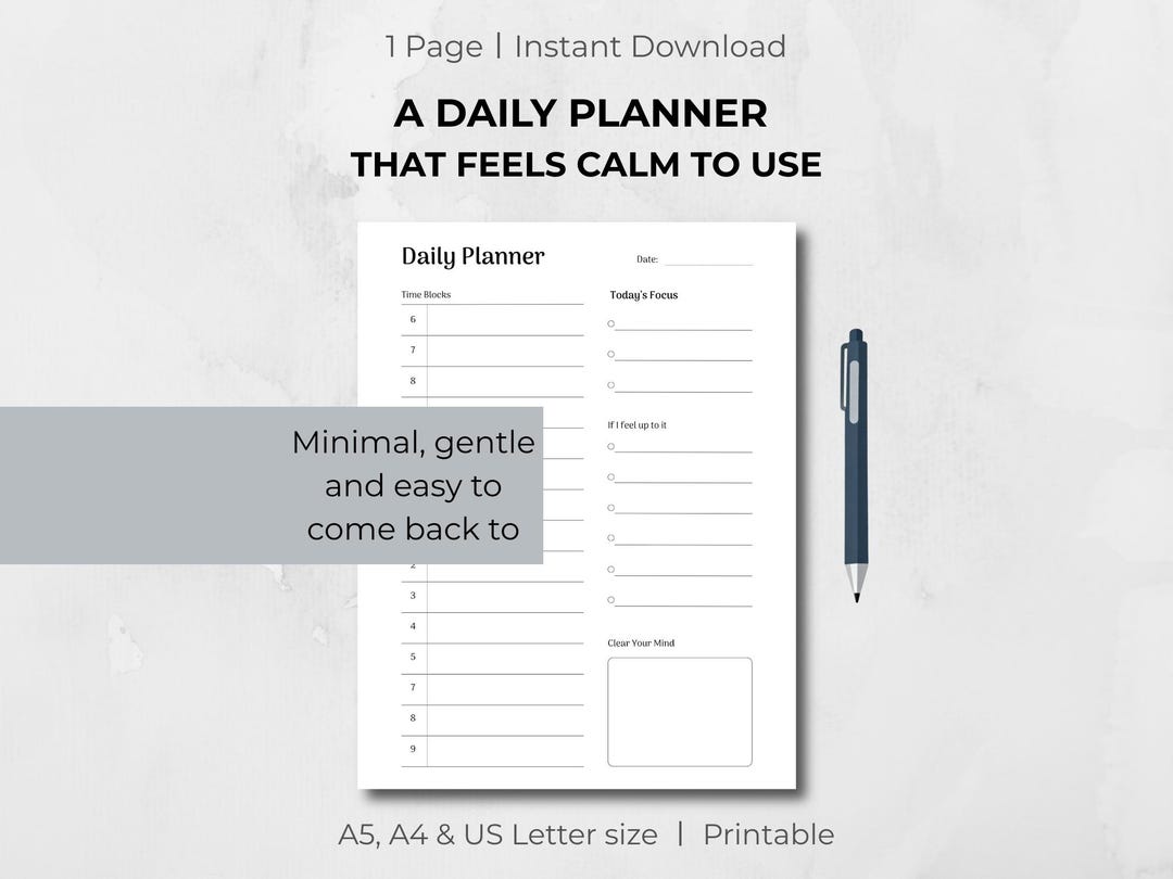 ADHD Daily Planner Printable, Minimalist Soft Productivity, Low Ink ...