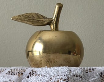 Vintage Solid Brass Apple Bell | Mid Century Modern Desk Decor | Teacher Appreciation Gift | Brass Fruit Figurine