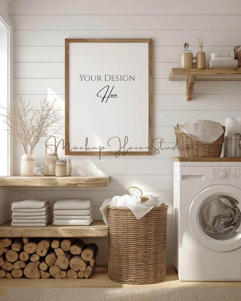 Laundry Room Frame Mockup Bundle of 10 | Neutral Bright Farmhouse ...