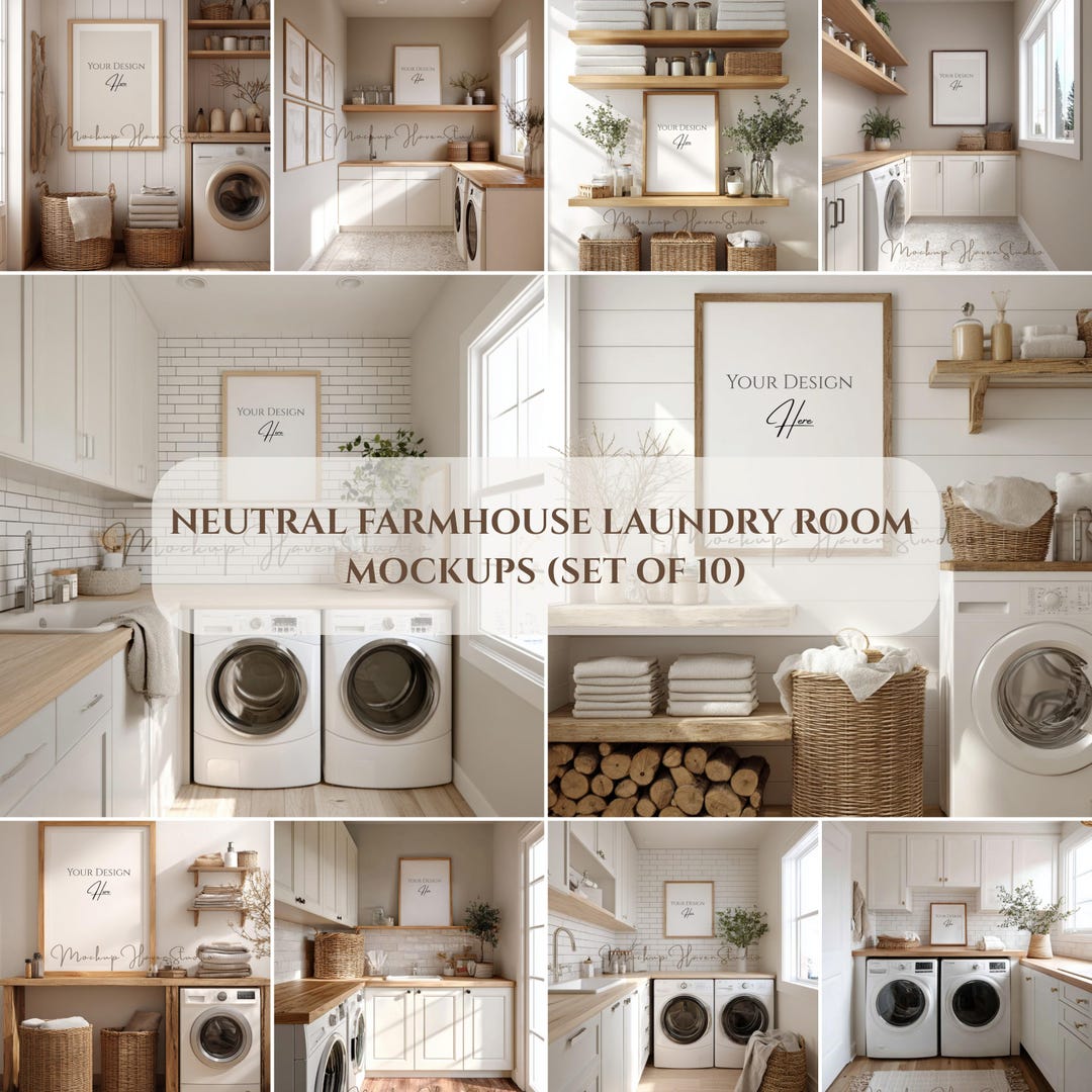 Laundry Room Frame Mockup Bundle of 10 | Neutral Bright Farmhouse ...