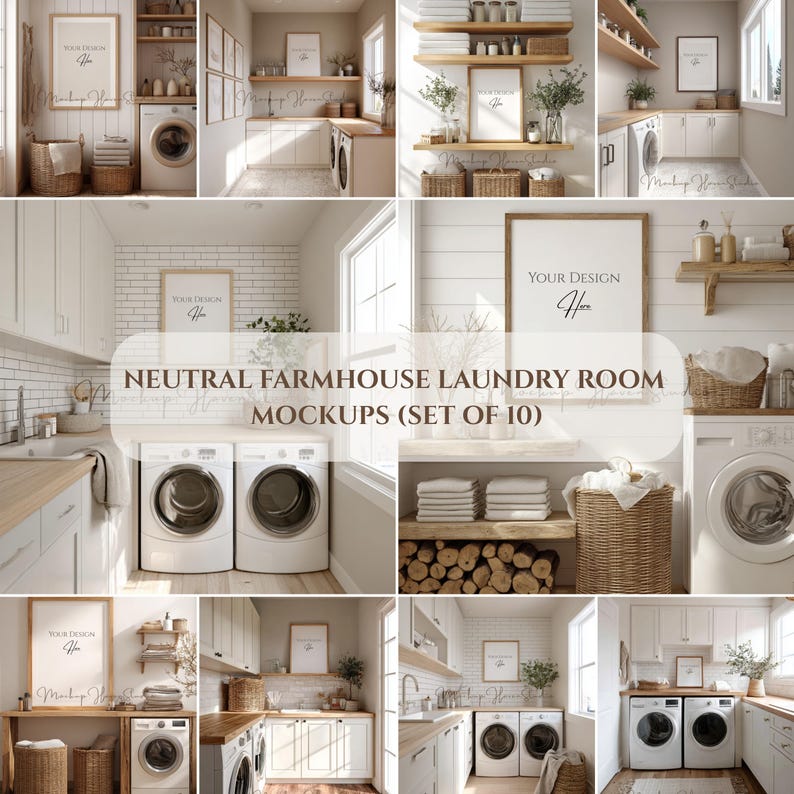 Laundry Room Frame Mockup Bundle of 10 | Neutral Bright Farmhouse ...