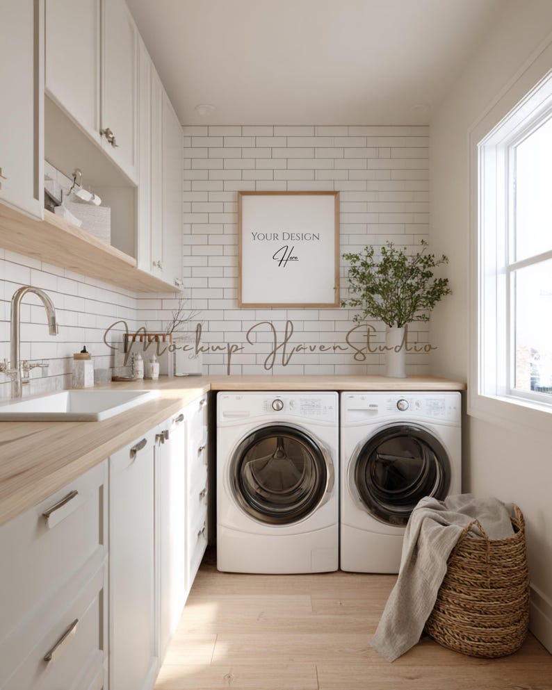 Laundry Room Frame Mockup Bundle of 10 | Neutral Bright Farmhouse ...