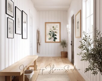 Farmhouse Entryway Frame Mockup, Hallway Bench Wall Frame Mockup, Vertical Poster Mockup, Etsy Listing Photo, Instant Download
