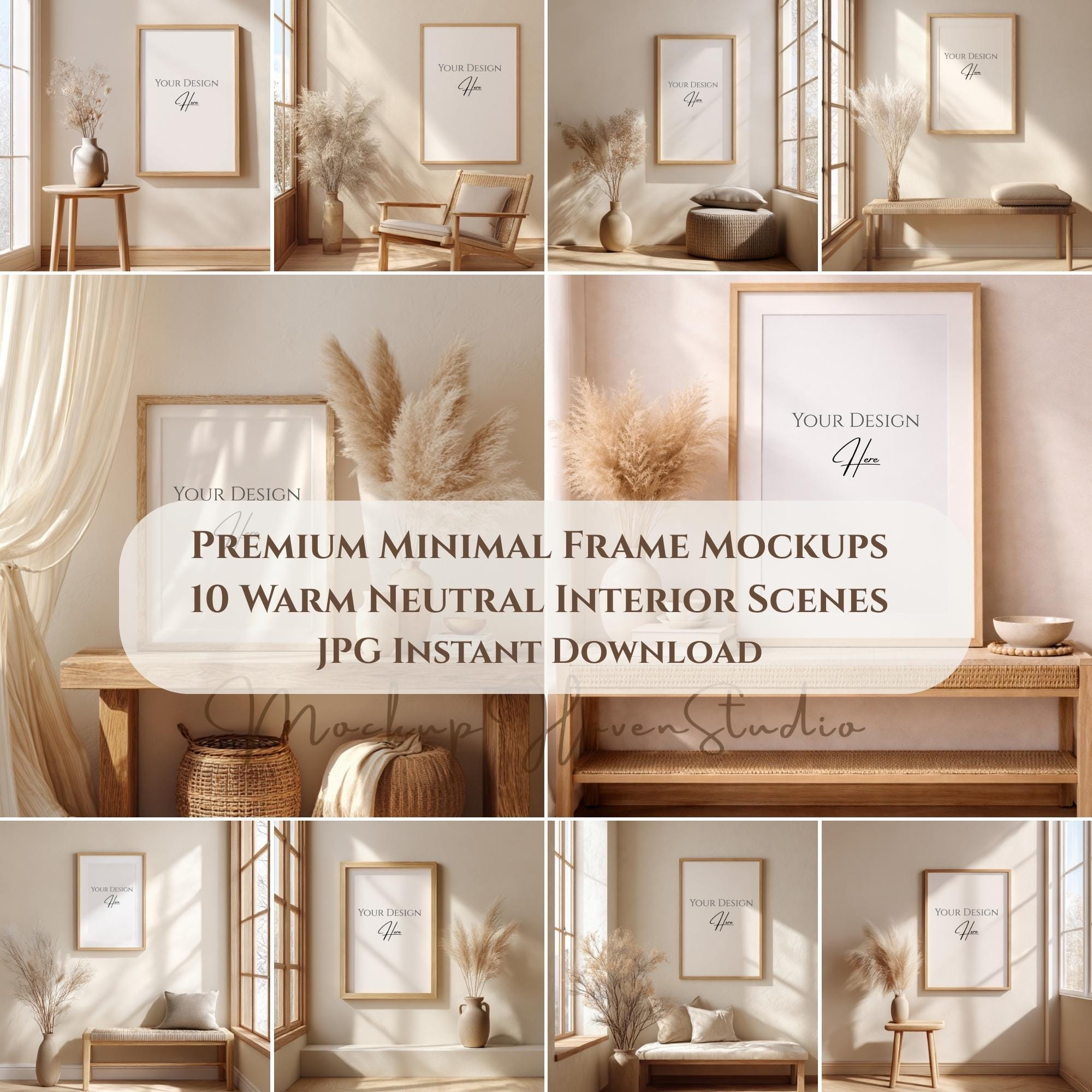 10 Minimal Frame Mockups, Warm Neutral Interior Styled Stock Photos ...