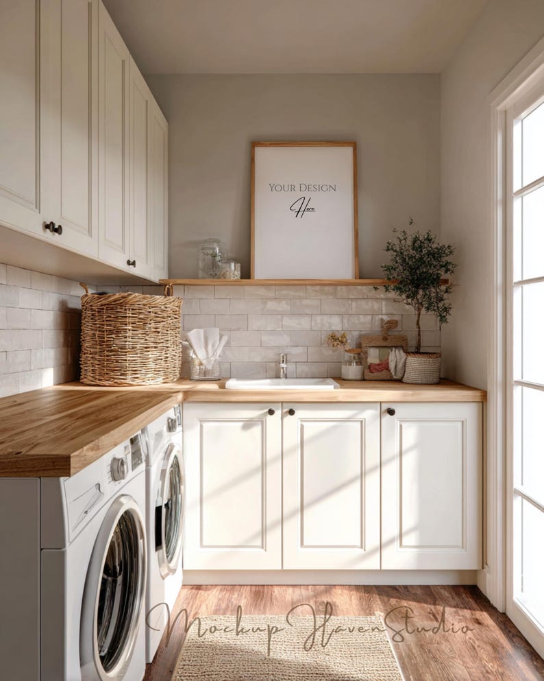 Laundry Room Frame Mockup Bundle of 10 | Neutral Bright Farmhouse ...