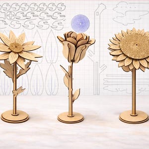DIGITAL FILE BUNDLE - Rose, Daisy, and Sunflower Build Kits/3D Puzzles for 3MM Material