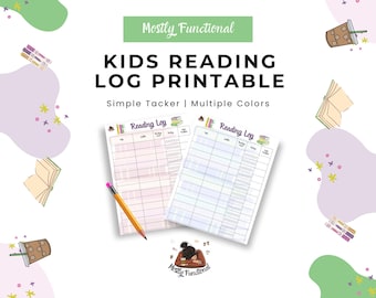 Registro di lettura per bambini stampabile - Tieni traccia dei libri, non dei minuti di lettura, disponibile in vari colori.