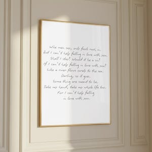 Wise Men Say Only Fools Rush In | Elvis Presley Song Lyric Wall Art Print | Handwritten Typography | Digital Download