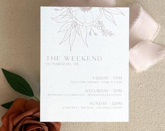 Dusty Rose Boho Wildflowers Wedding Insert Rehearsal Details Card | Modern | Letterpress Foil Stamp Digital/Flat Printing