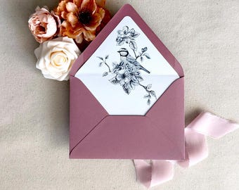 Garden Wedding Envelope Liner | Bird on Branch Artwork | Digital/Flat Printing