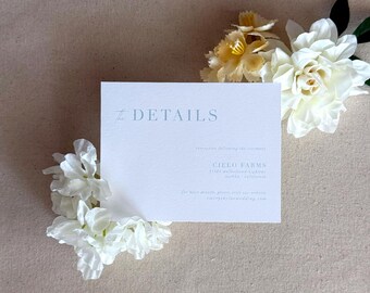 Modern and Minimilism Wedding Insert Rehearsal Details Card | Light Blue | Letterpress Foil Stamp Digital/Flat Printing
