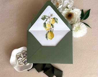 Watercolor Lemon Artwork Wedding Envelope Liner | Citrus Summer Wedding | Digital/Flat Printing