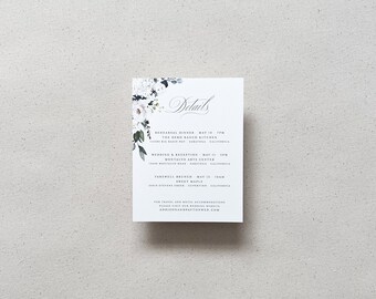 Romantic White Roses Garden Wedding Insert Card | Sage Olive Green Floral Details Invites