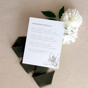 Modern Citrus Wedding Insert Rehearsal Details Card | Sage Olive Green | Lemon Leaves Artwork | Letterpress Foil Stamp Digital/Flat Printing