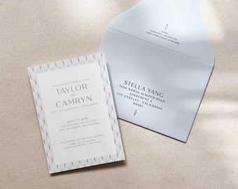 Printed Envelope Addresses for Art Deco Wedding Invitations | Dusty Blue Geometric Invites