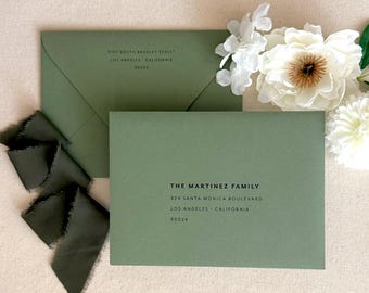 Guest Addresses for Wedding Envelopes | Sage Olive Green | Modern Minimalism font | Digital/Flat Printing
